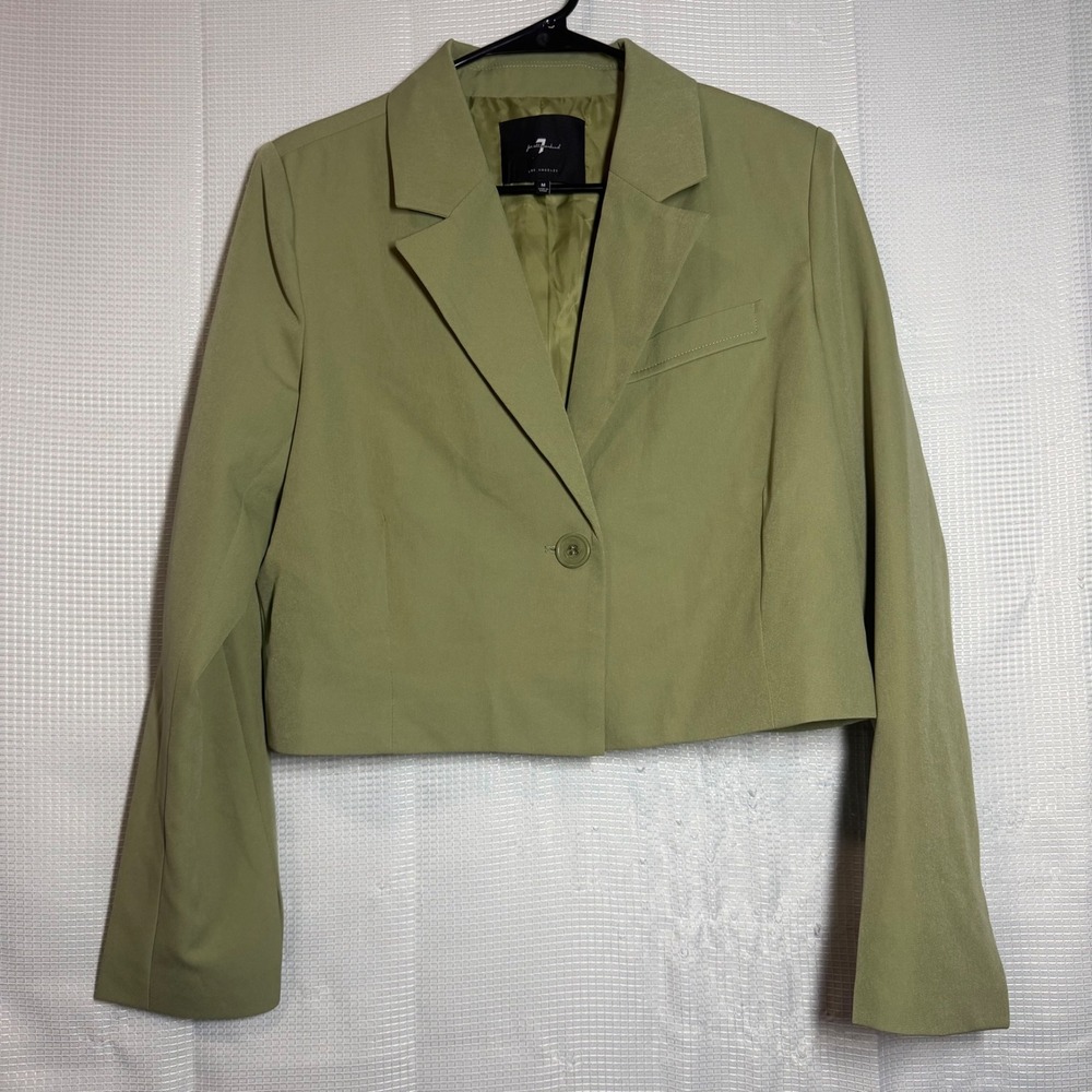 7 For All Mankind Blazer Cropped Olive Green Single Button Modern Chic M